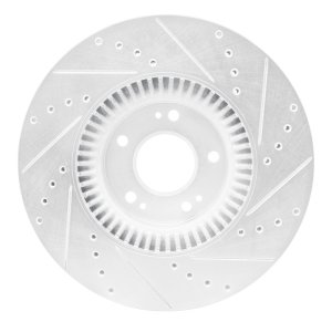 Hyundai Genesis Brake Rotor (1) - Front Left - R1 Concepts - Drilled & Slotted - Silver - `09-`14